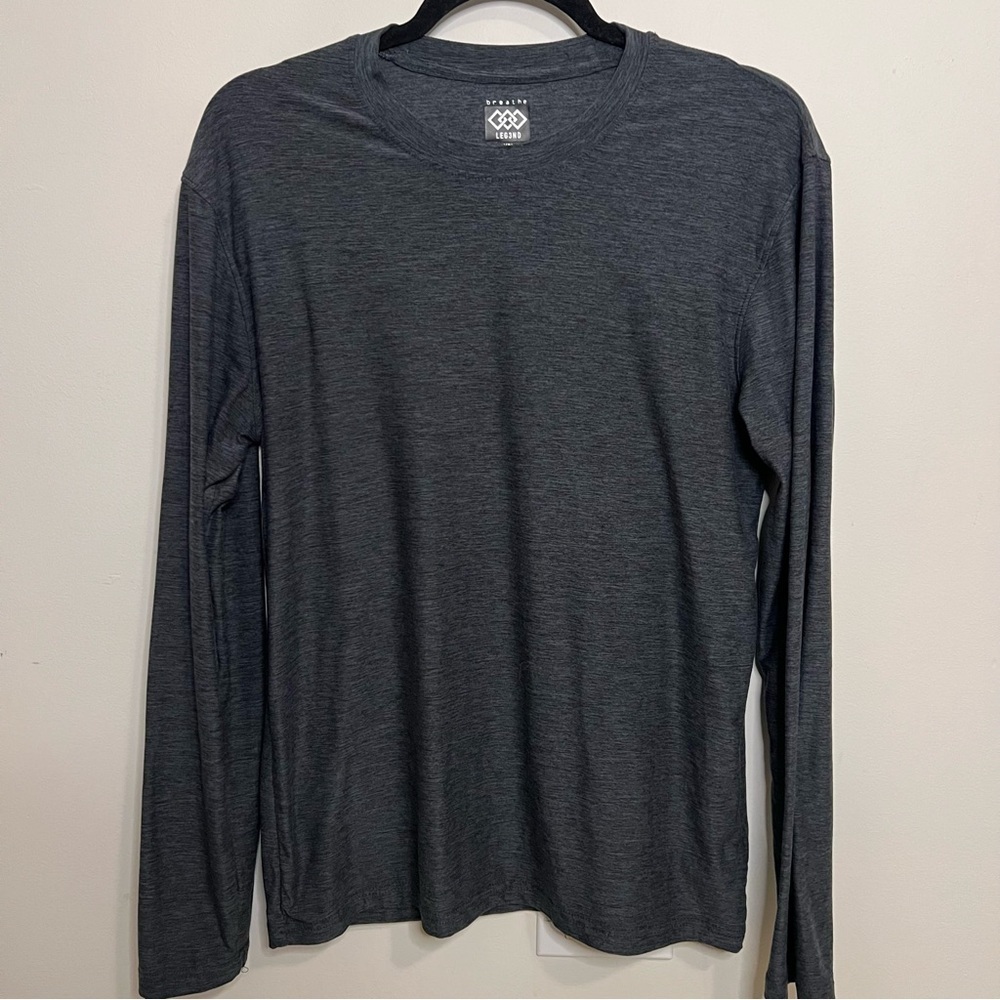 Men's Gray LEG3ND Long Sleeve Shirt Athletic Workout Fitness Comfort Casual Gym